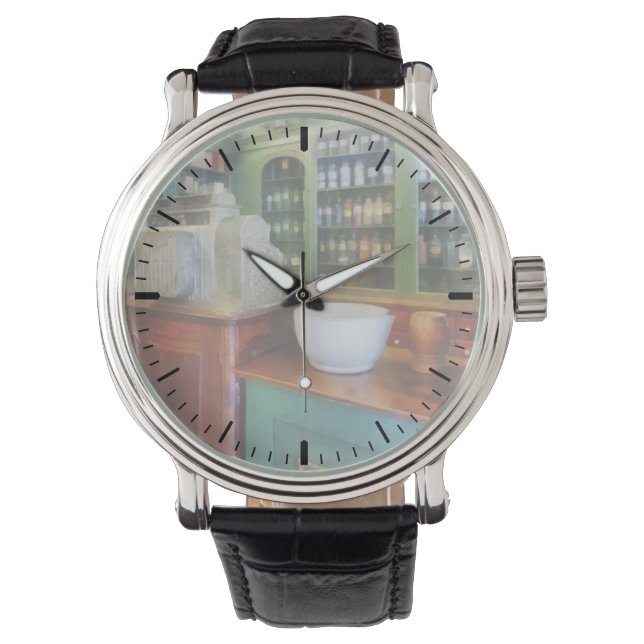 Relógio De Pulso Morteiro e Pestle em Farmácia (Frente)