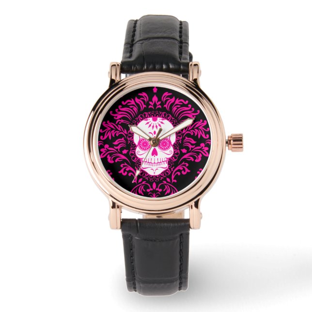 Relógio De Pulso Morto Damask - Chic Sugar Skull Wrist Watch (Frente)