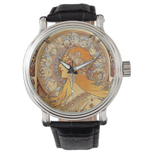 Relógio De Pulso Mucha Zodiac Wrist Watch