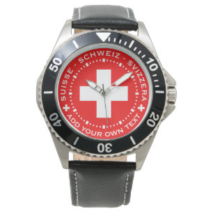 Relógio De Pulso Muito Swiss Watch - Swiss Flag, adicione seu própr
