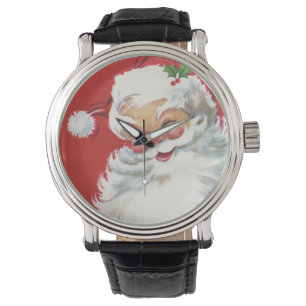 Relógio De Pulso Natais vintages, Jolly Winking Papai Noel