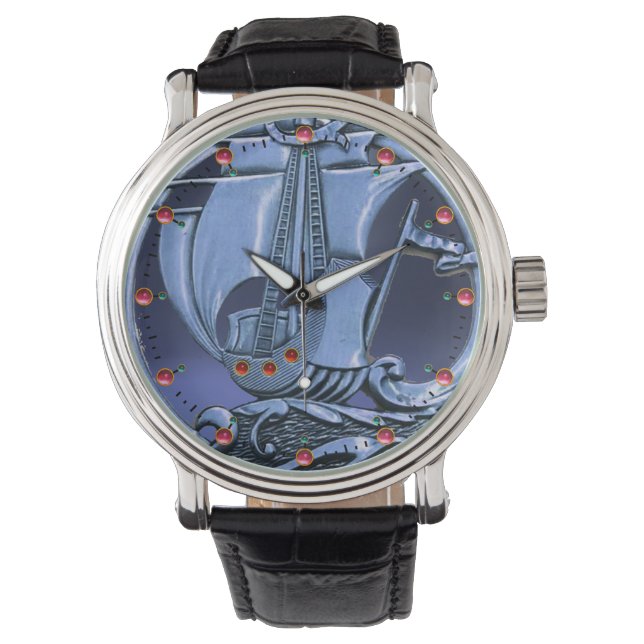 Relógio De Pulso NAVIO ANTICO, ONDAS MARÍTIMAS, Marinho azul (Frente)