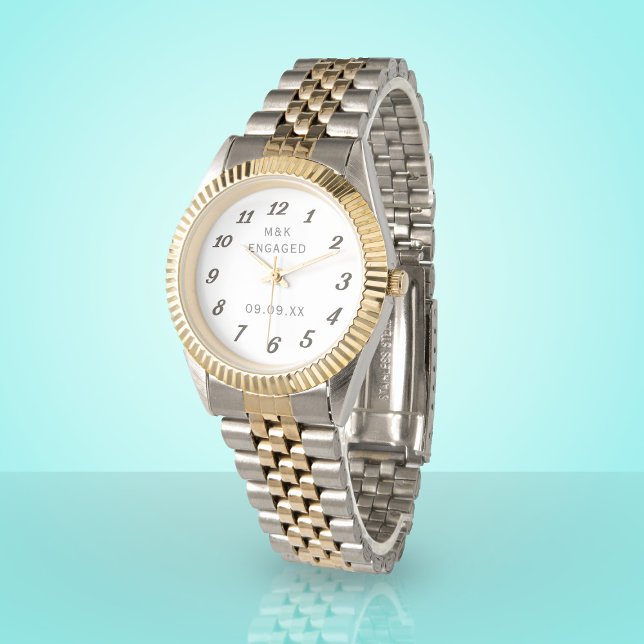 Relógio De Pulso Noivado Envolvido para Monograma do Casal Elegante (Give the gift of time for your engagement. Add your initials and date. Also works for an anniversary)