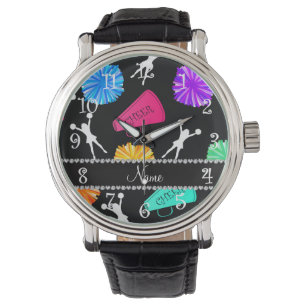 Relógio De Pulso Nomes personalizados e pompons pretos de líder de 
