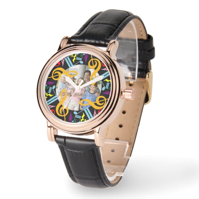 Relógio De Pulso Notas de Música Mumbled de Foto Personalizadas (Ângulo)
