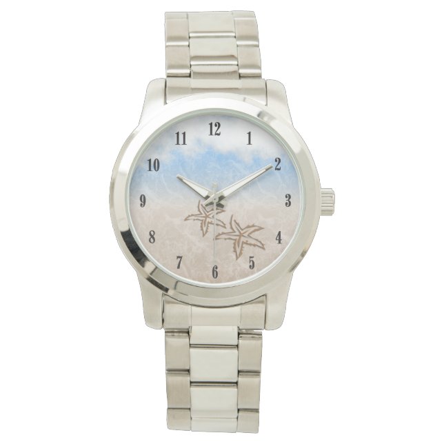 Relógio De Pulso Números Pretos de Praia de Starfish (Frente)