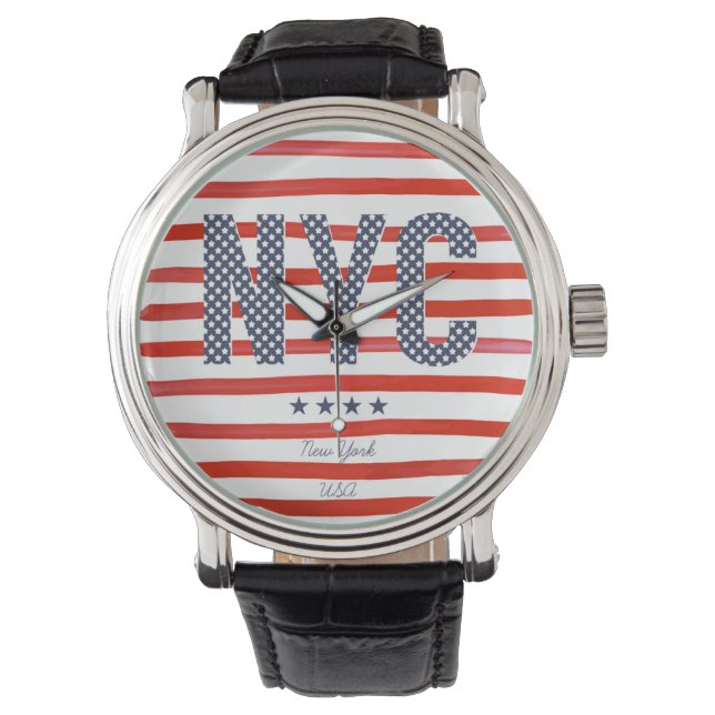 Relógio De Pulso NYC | Design vermelho, branco e azul (Frente)