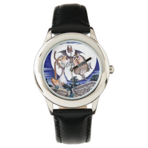 Relógio De Pulso O gato o bastão e a coruja olha