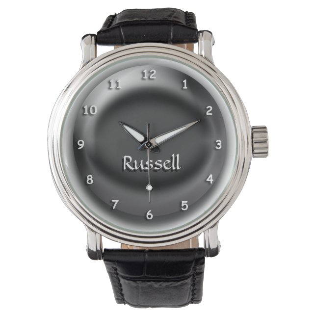 Relógio De Pulso Observação - orbe 3D preto com nome (Frente)