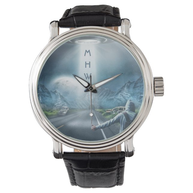 Relógio De Pulso Observadores personalizados de monograma de Hitchh (Frente)