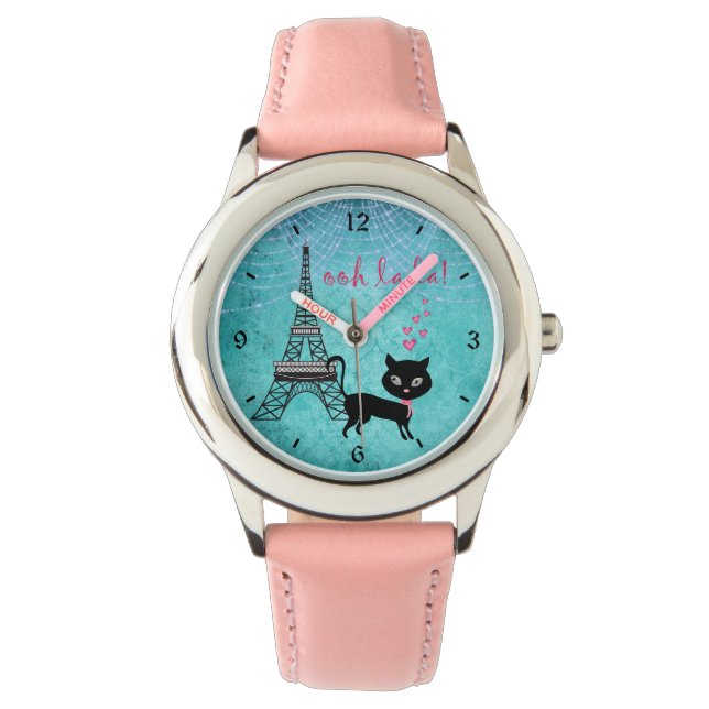 Relógio De Pulso Oh La Paris Cat com Torre Eiffel e Luzes (Frente)