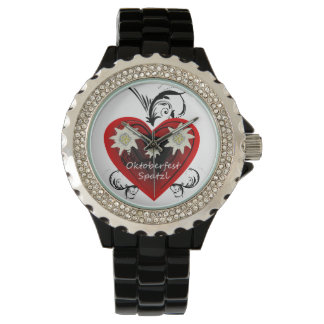 Relógio De Pulso Oktoberfest Heart Spatzl Rhinestone Assista preto