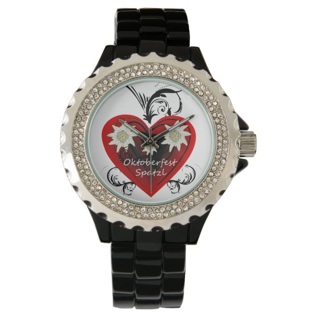 Relógio De Pulso Oktoberfest Heart Spatzl Rhinestone Assista preto (Frente)