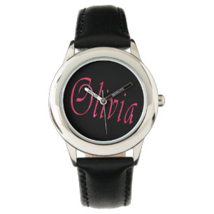 Relógio De Pulso Olivia, Nome, Logotipo, Garotas Black Leather Watc