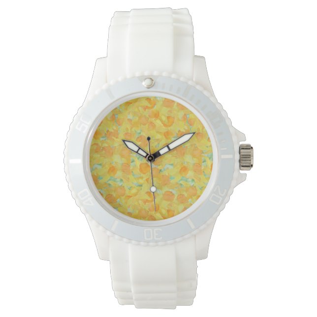 Relógio De Pulso Ouro Yellow Daffodils Sporty White Wristwatch (Frente)