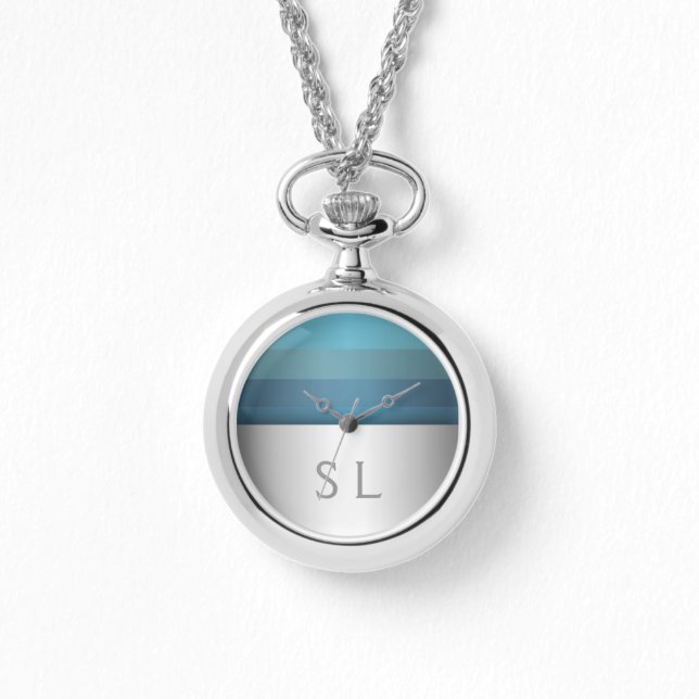 Relógio De Pulso Padrão de Stripes de Turquesa Azul | Seu Monograma (Frente)