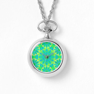 Relógio De Pulso Padrão Mandala, turquesa, azul, verde limão
