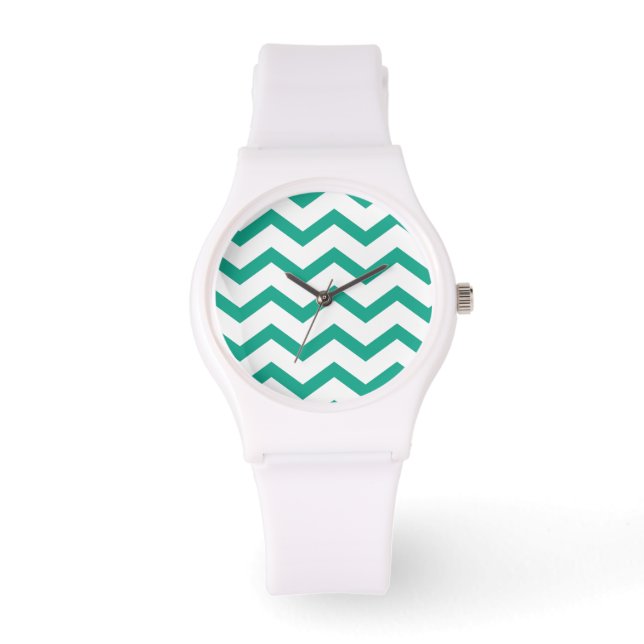 Relógio De Pulso Padrão ZigZag Chevron verde (Frente)