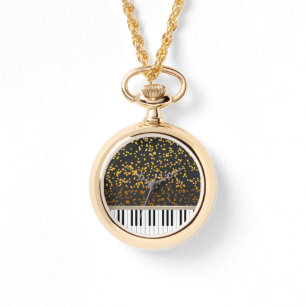 Relógio De Pulso Padrões de Bolinhas Dourados de Chaves de Piano