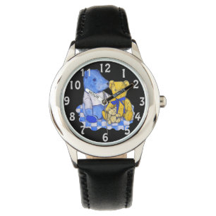 Relógio De Pulso pano de piquenique azul com três ursinhos