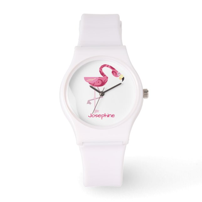 Relógio De Pulso Pássaro Flamingo Rosa Personalizado (Frente)