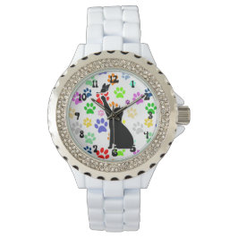 Relógio De Pulso Pata-branca com gato perseguindo borboleta