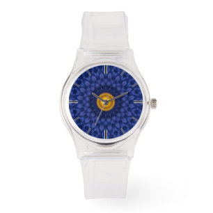 Relógio De Pulso Pato em azul com caleidoscópio amarelo