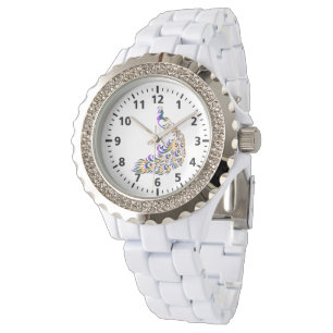Relógio De Pulso Peacock Rhinestone White Enamel Womens Watch