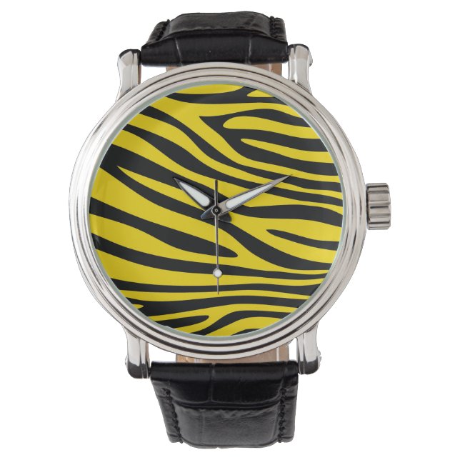 Relógio De Pulso Peles de impressão zebra (preto e amarelo) (Frente)