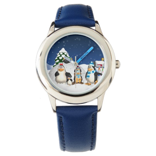 Relógio De Pulso Penguin Family Winter Holiday Watch Para Crianças (Frente)