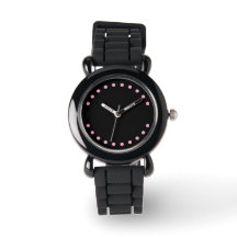 Relógio de Pulso Pérolas (Preto e Rosa)