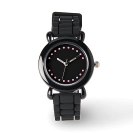 Relógio de Pulso Pérolas (Preto e Rosa)