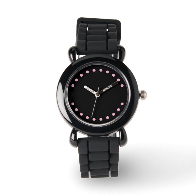 Relógio de Pulso Pérolas (Preto e Rosa) (Frente)