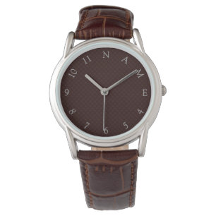 Relógio De Pulso Personalizar Nome Personalizado Mens Brown Wrist W