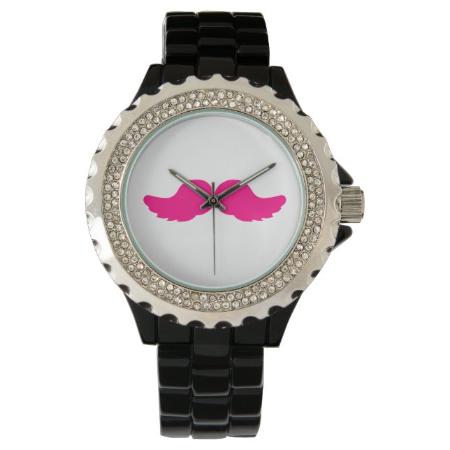 Relógio De Pulso Pink Bushache Mustache Engraçado Engraçado Anjo As (Frente)