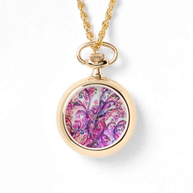 RELÓGIO DE PULSO PINK FUCHSIA FLUTUAÇÕES QUÍMICAS COM CORAÇÃO (Frente)