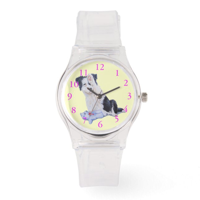 Relógio De Pulso pintura de um cão com pintura de collie fofo de bo (Frente)