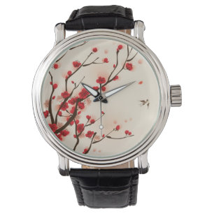 Relógio De Pulso Pintura oriental do estilo, flor da ameixa no