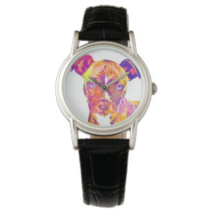 Relógio De Pulso Pit Bull Puppy Pop Art Watercolor Watch