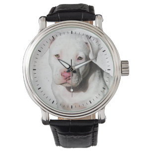 Relógio De Pulso Ponta branca Pitbulhosa Puppy Cãozinho Aquarela Ma