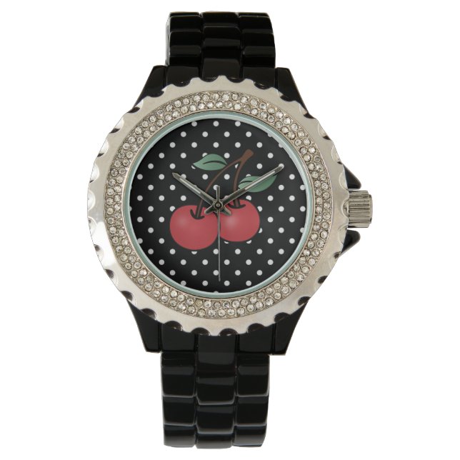 RELÓGIO DE PULSO PONTOS DE POCA ROCKABILLY CHERRY WRIST WATCH (Frente)