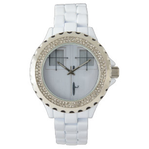 Relógio De Pulso Porta De Madeira Branca Com Ferro Em Forra Preta