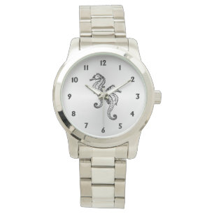 Relógio De Pulso Prata de cavalos marinhos com Doze Números