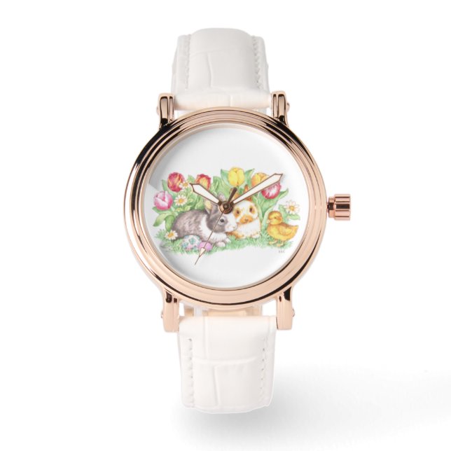 Relógio De Pulso Primavera Theme Bunnies Páscoa Watch (Frente)
