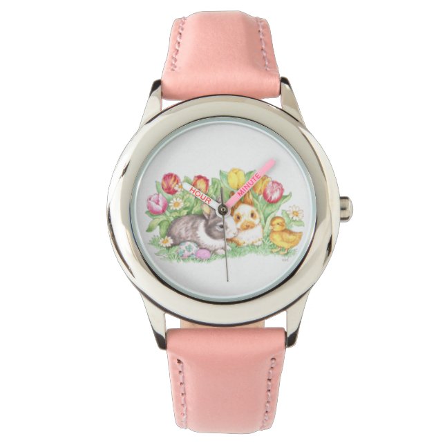 Relógio De Pulso Primavera Theme Easter Bunnies Watch (Frente)