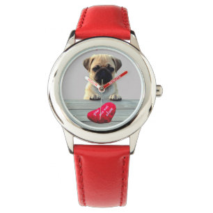 Relógio De Pulso Pug Wishing Feliz dia de os namorados Heart Watch