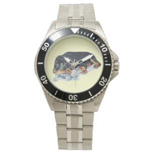 Relógio De Pulso puppy cuddling teddy bear rottweiler dog