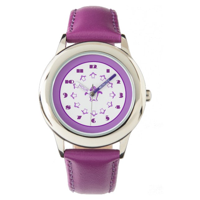 Relógio De Pulso Purple Penguins Watch (Frente)