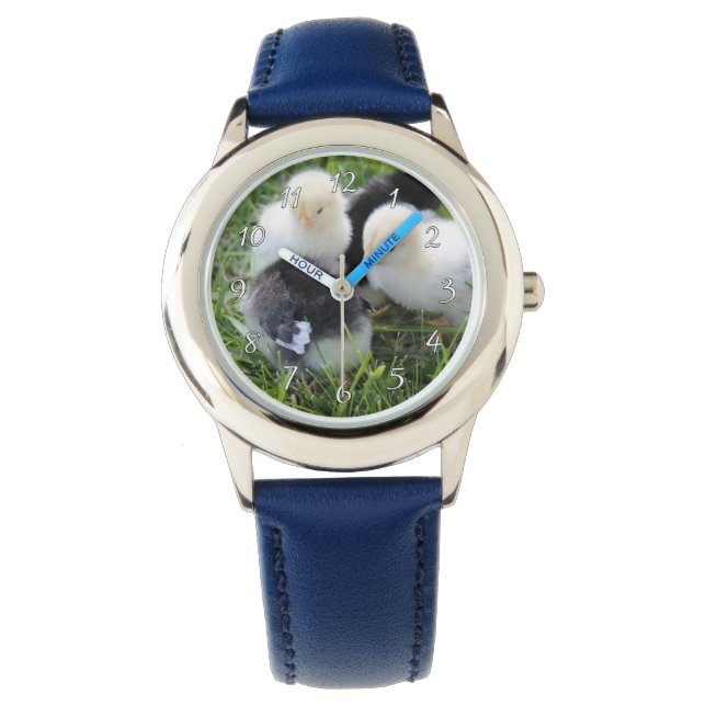 Relógio De Pulso Quatro pintinhos de frango preto e amarelo (Frente)