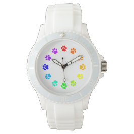 Relógio De Pulso Rainbow Pawprint White Women's Watch